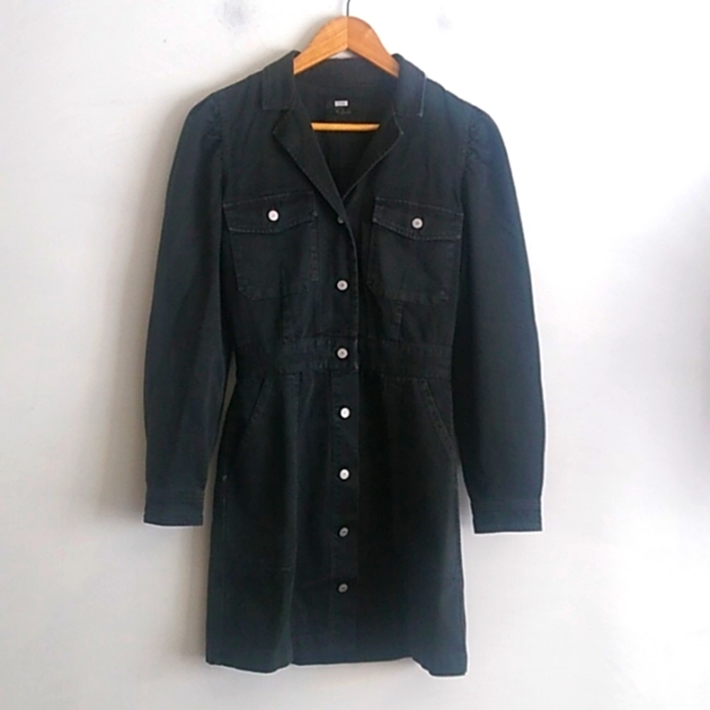 Rails Womens Dress Lisette Mini Dress Carbon Black Long Sleeve Buttons size XS